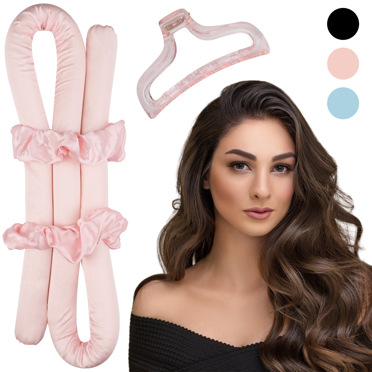 Heatless Hair Curler - Heatless curls - 2 Set Heatless Hair Curlers For  Long Hair - Satins Heatless Hair Curler To Sleep In (Black and Pink)