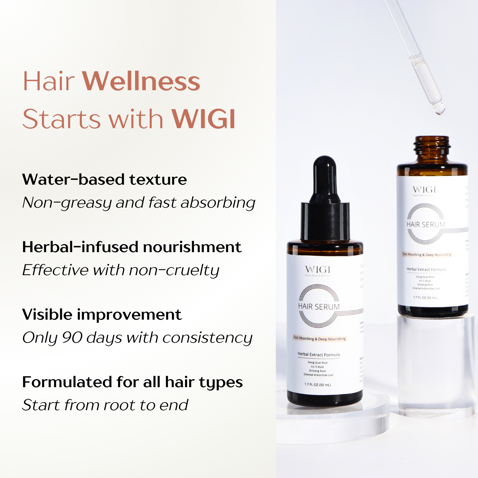 WIGI Herbal Infused Hair Serum for Hair Fuller,Thicker Hair & Hair Scalp Serum for Frizzy, Damaged Hair