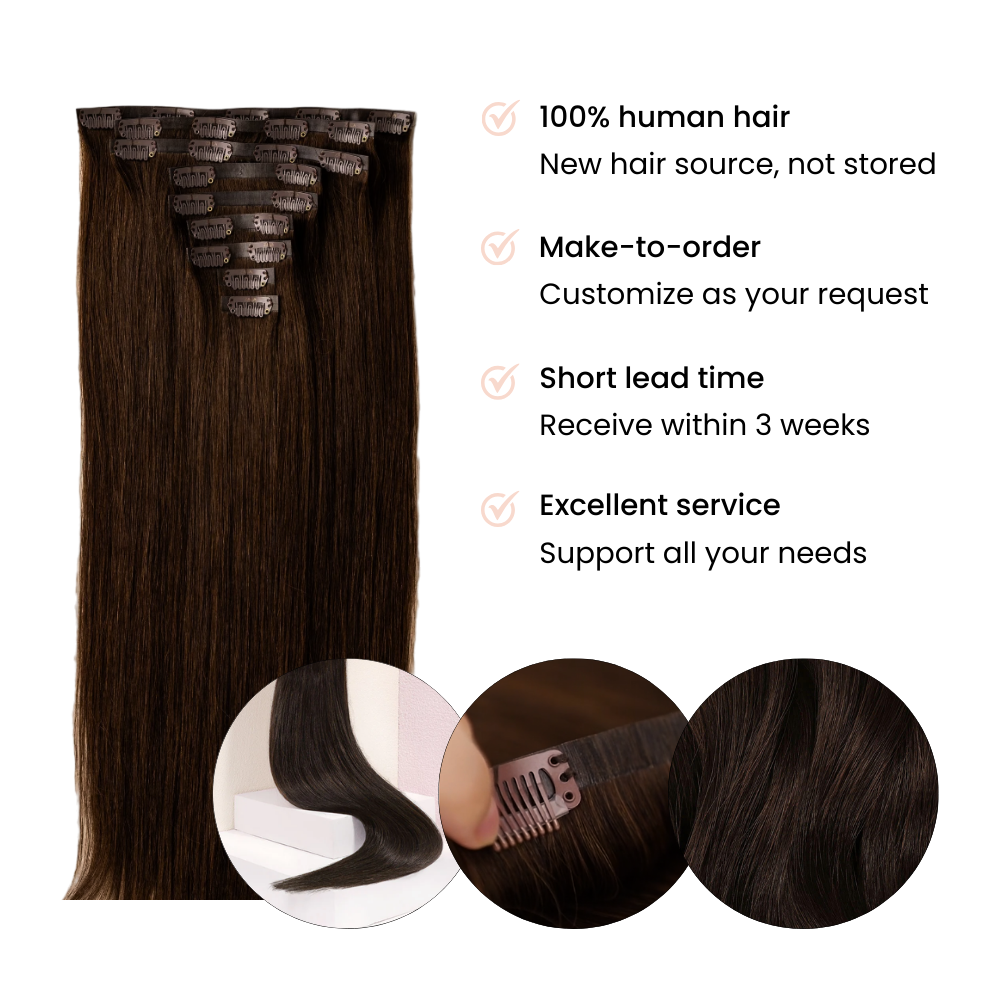 Dark Brown Hair Extensions, Ash Brown Hair Extensions , 18Inch 20Inch 22Inch 24Inch Clip In Hair Extensions - WIGI