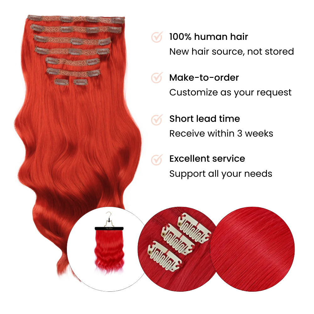 Red Hair Extensions Clip In, Reddish Brown Hair Extensions, 16 18 20 22Inch 26Inch