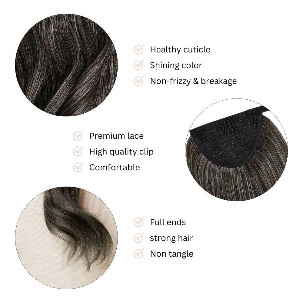 Salt And Pepper Ponytail Extension, Salt And Pepper Human Hair Ponytail 16 18 20 22 26 Inch Ponytail - WIGI, Beautiful Christmas Gift for Mom, Christmas Presents for Mom