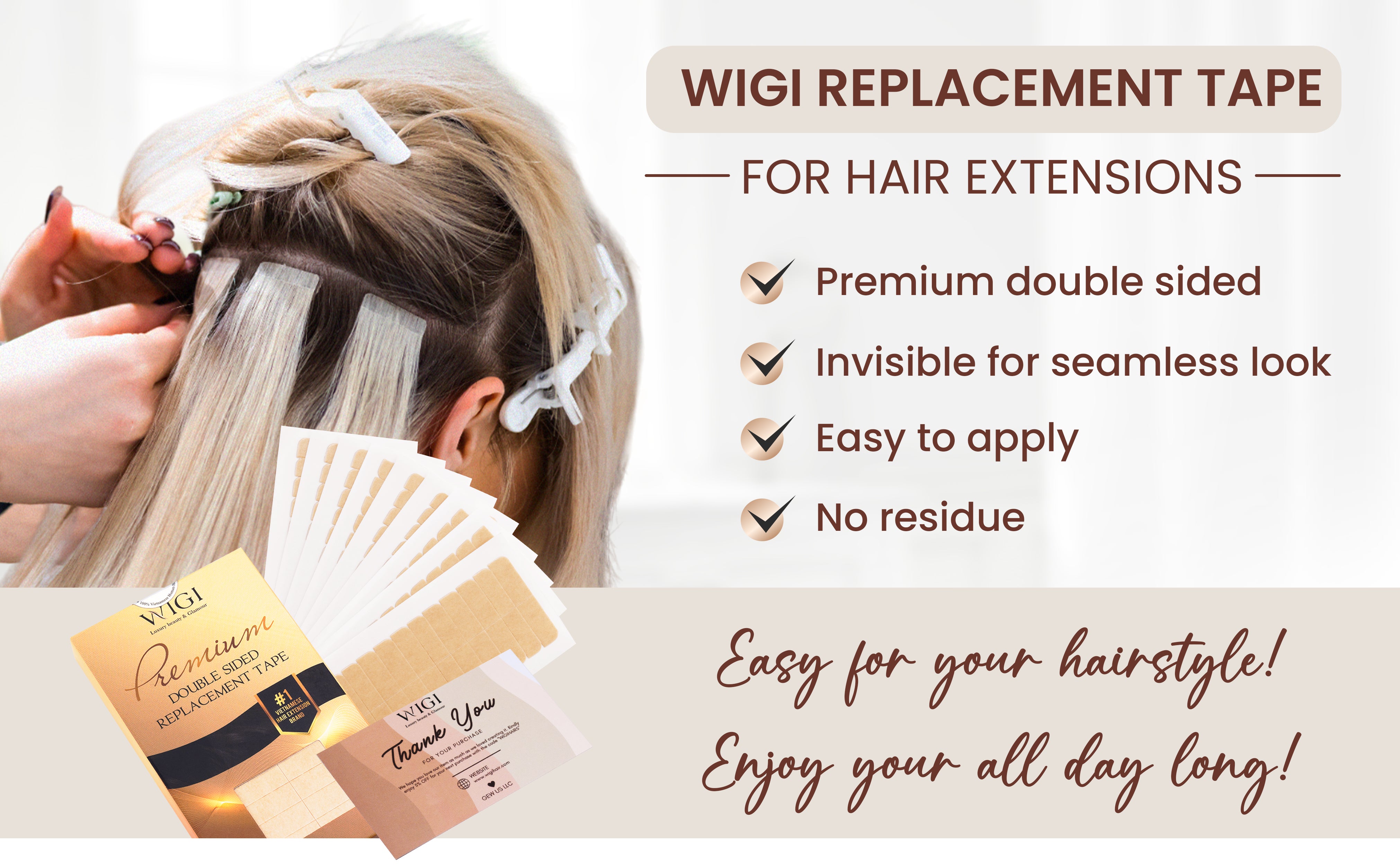 WIGI Premium hair extensions, tape in extensions, hair accessories, personal care products 