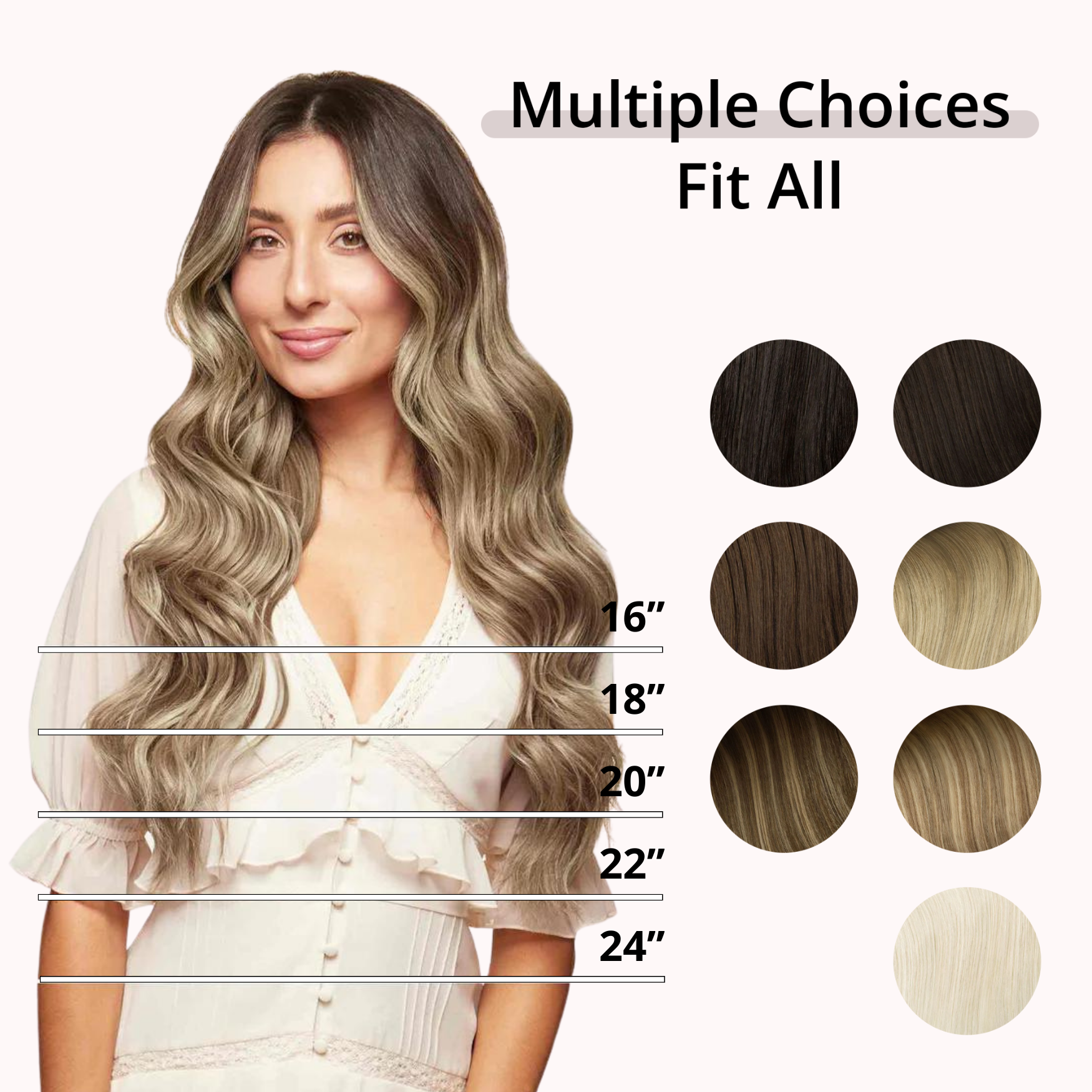 U-Shaped Clip In Hair Extensions Rooted Ash Brown Highlights 9/613