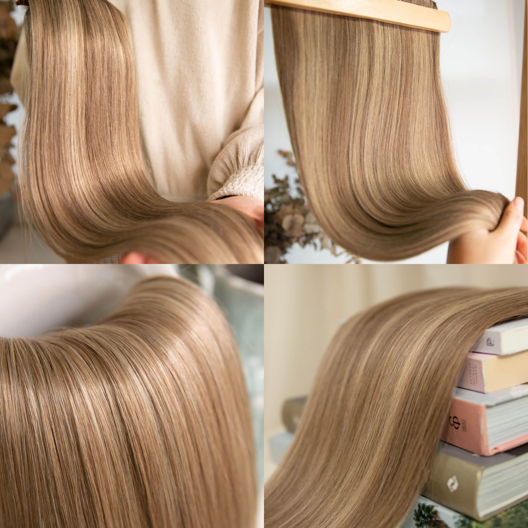 U-Shaped Clip In Hair Extensions Rooted Ash Brown Highlights 9/613