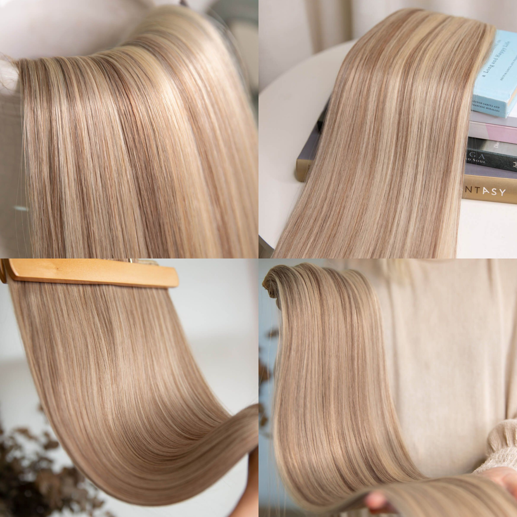 U-Shaped Clip In Hair Extensions Cream Beige Balayage