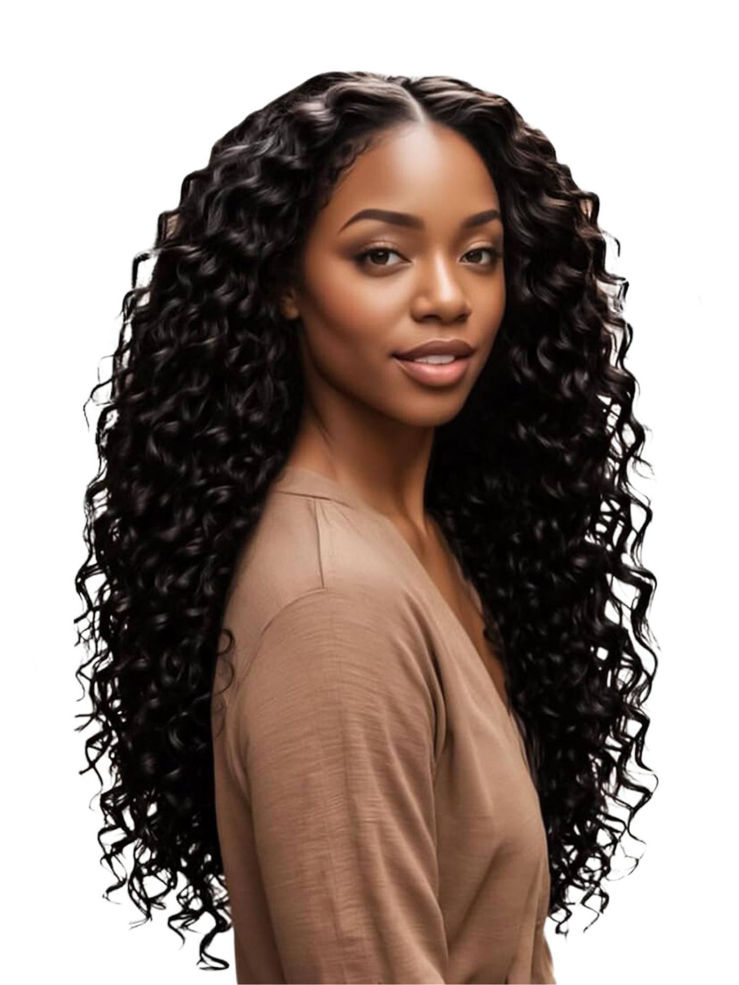 Deep Curly U Part Wig Model Apply #color_jet-black