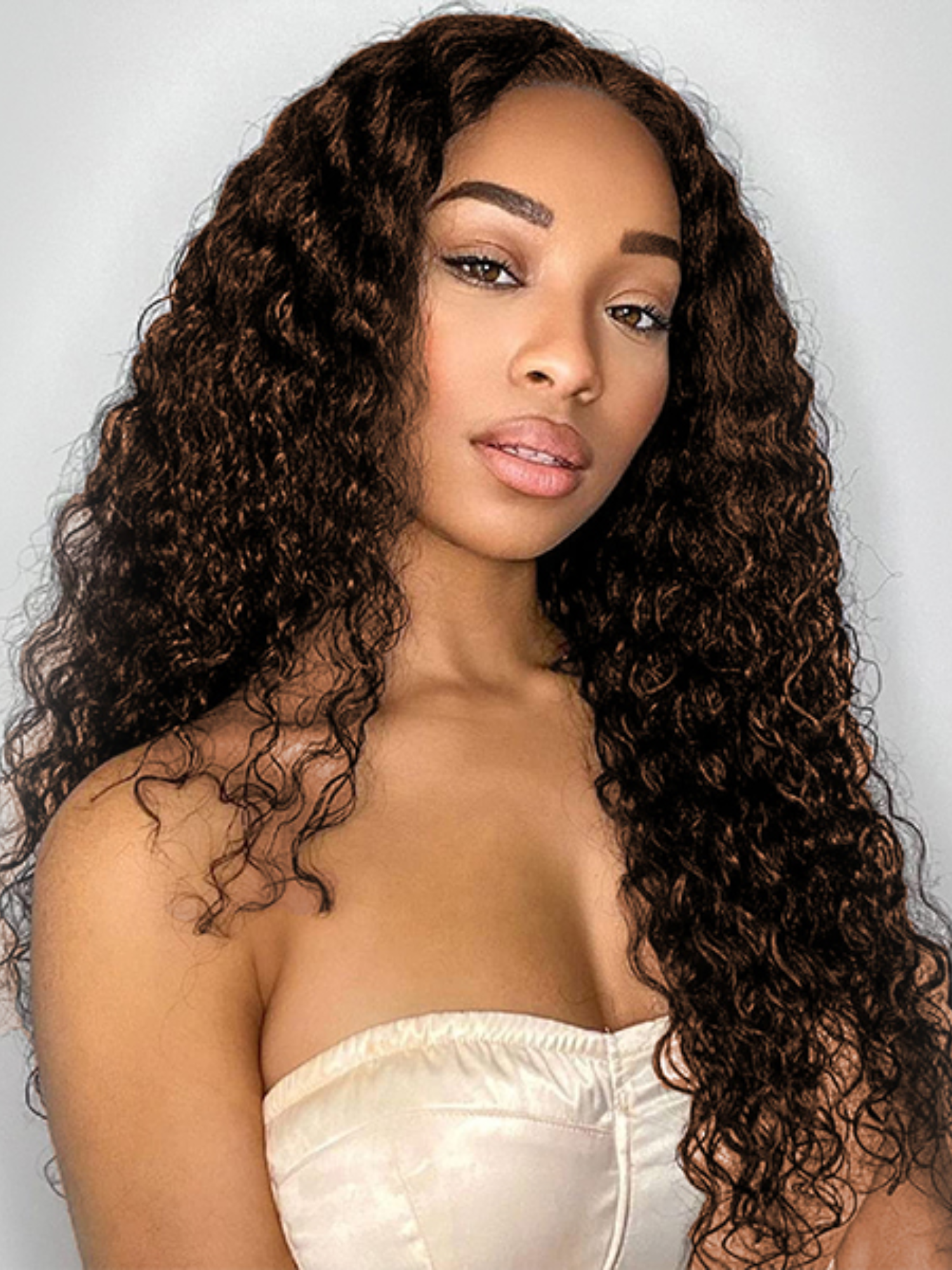 Deep Curly U Part Wig Model Apply #color_dark-brown-2