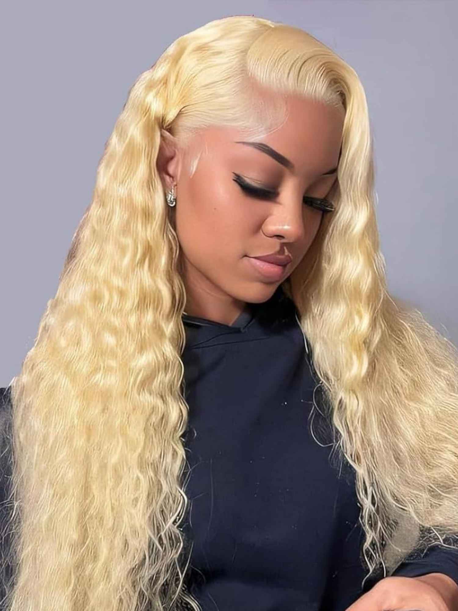 Deep Curly U Part Wig Model Apply #color_bleach-blonde-613