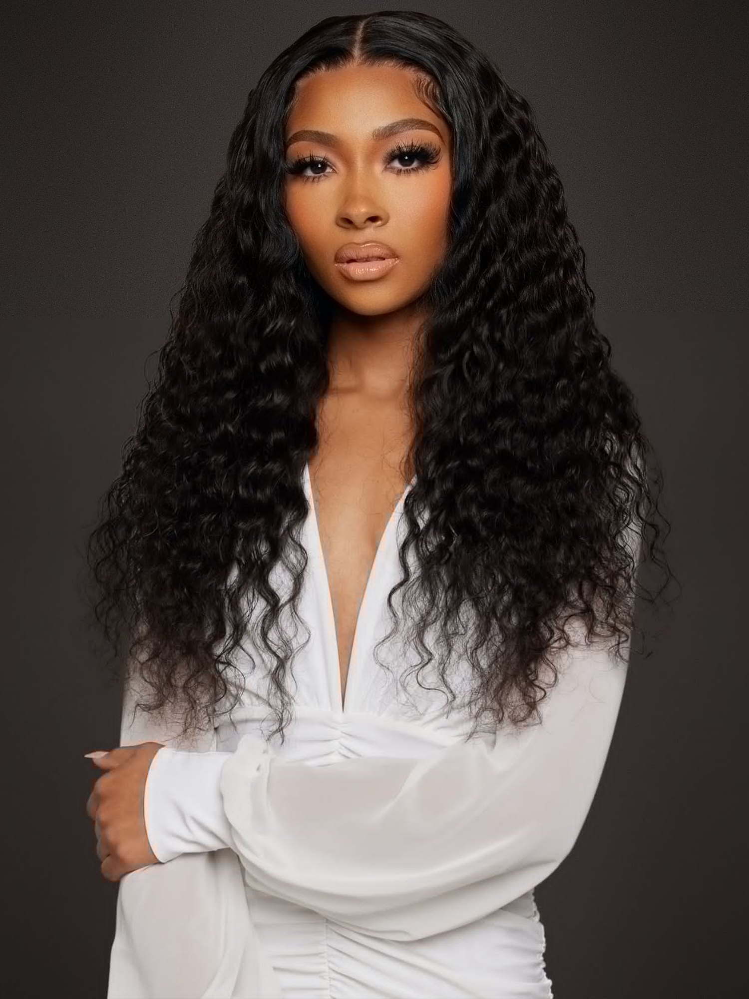 Deep Wave U Part Wig Model Apply #color_natural-black-1b