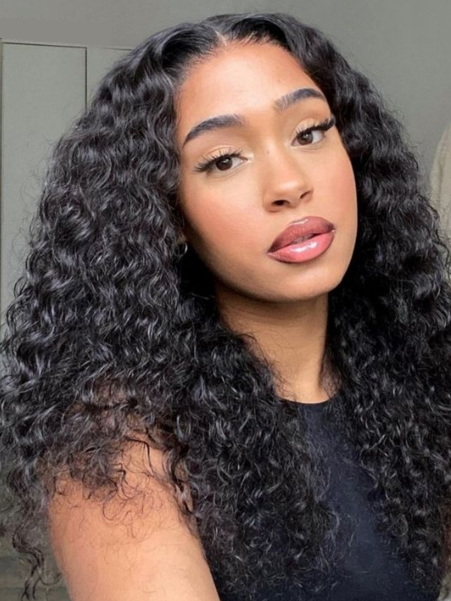 Deep Wave U Part Wig Model Apply #color_jet-black