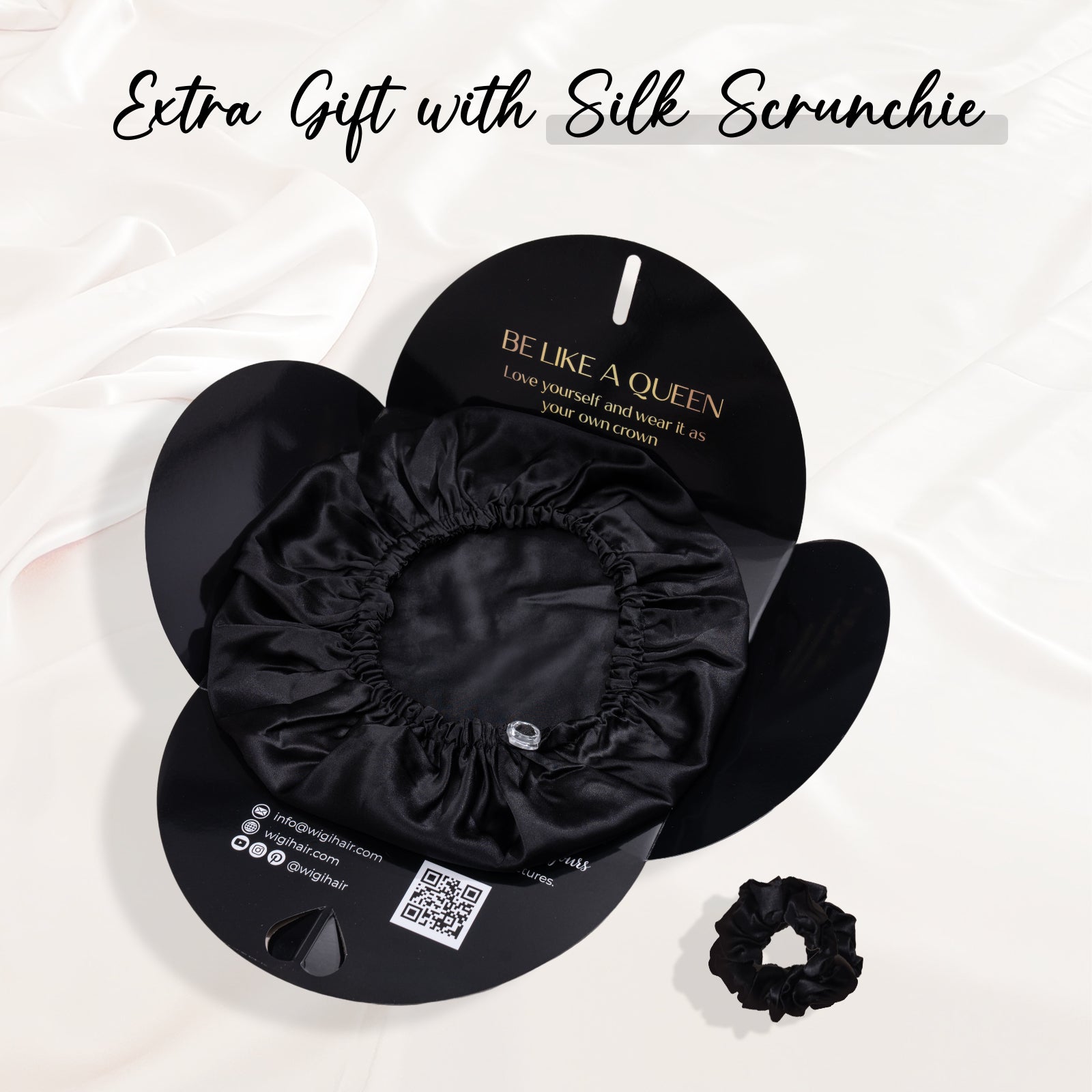 WIGI Premium Mulberry Silk Sleeping Bonnet - Round Style & Black