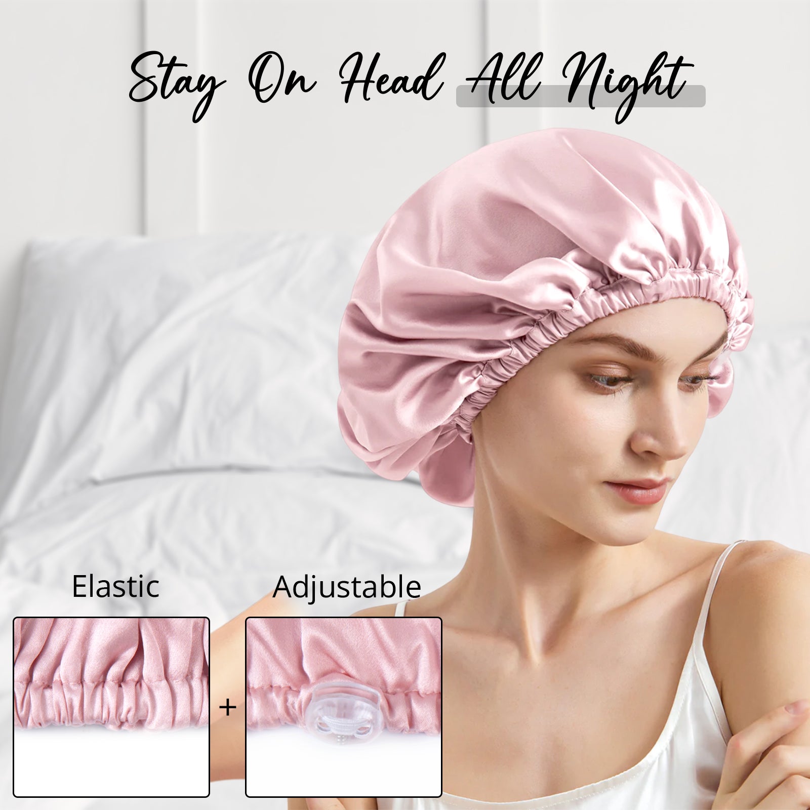 WIGI Premium Mulberry Silk Sleeping Bonnet - Round Style & Rose Pink