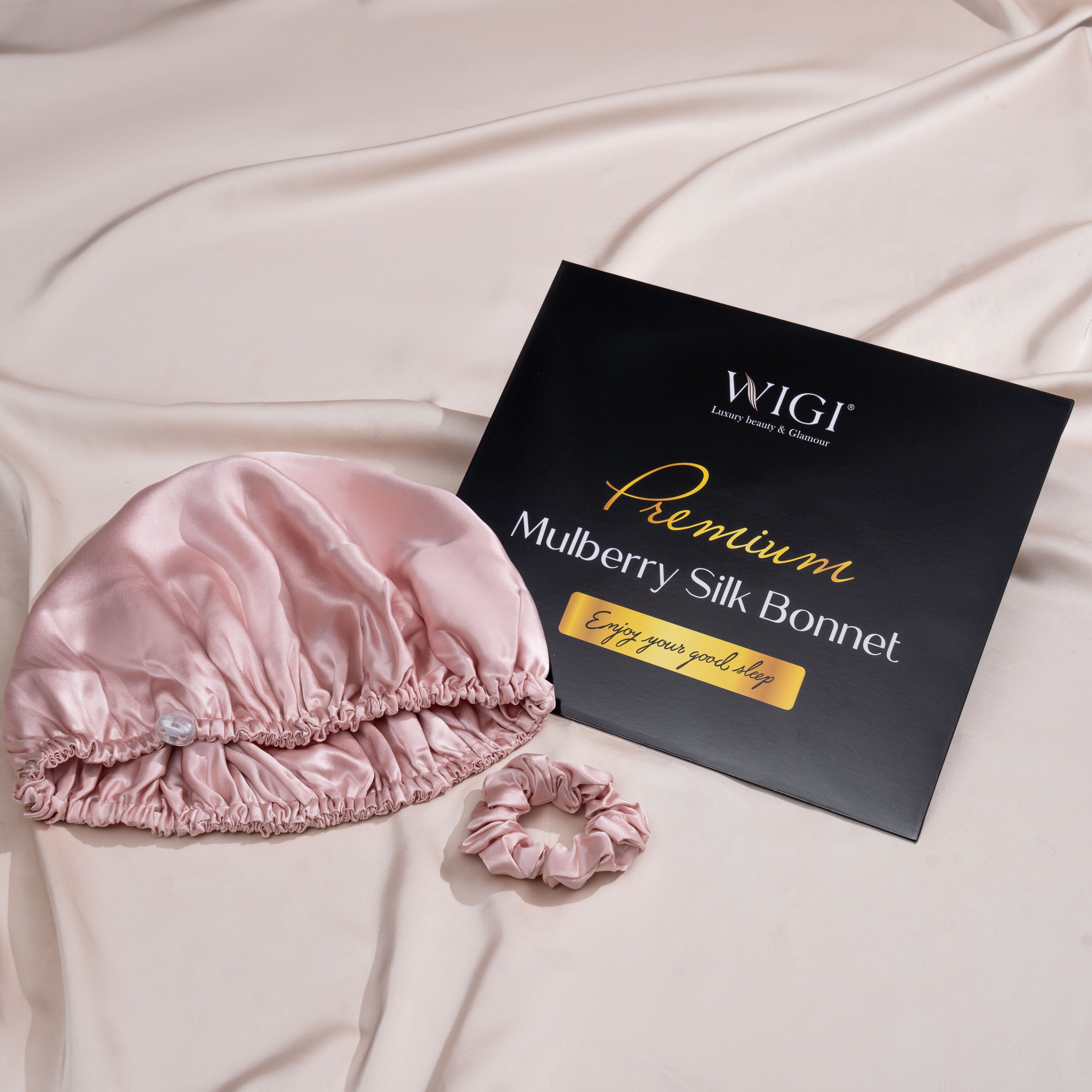 WIGI Premium Mulberry Silk Sleeping Bonnet - Round Style & Rose Pink