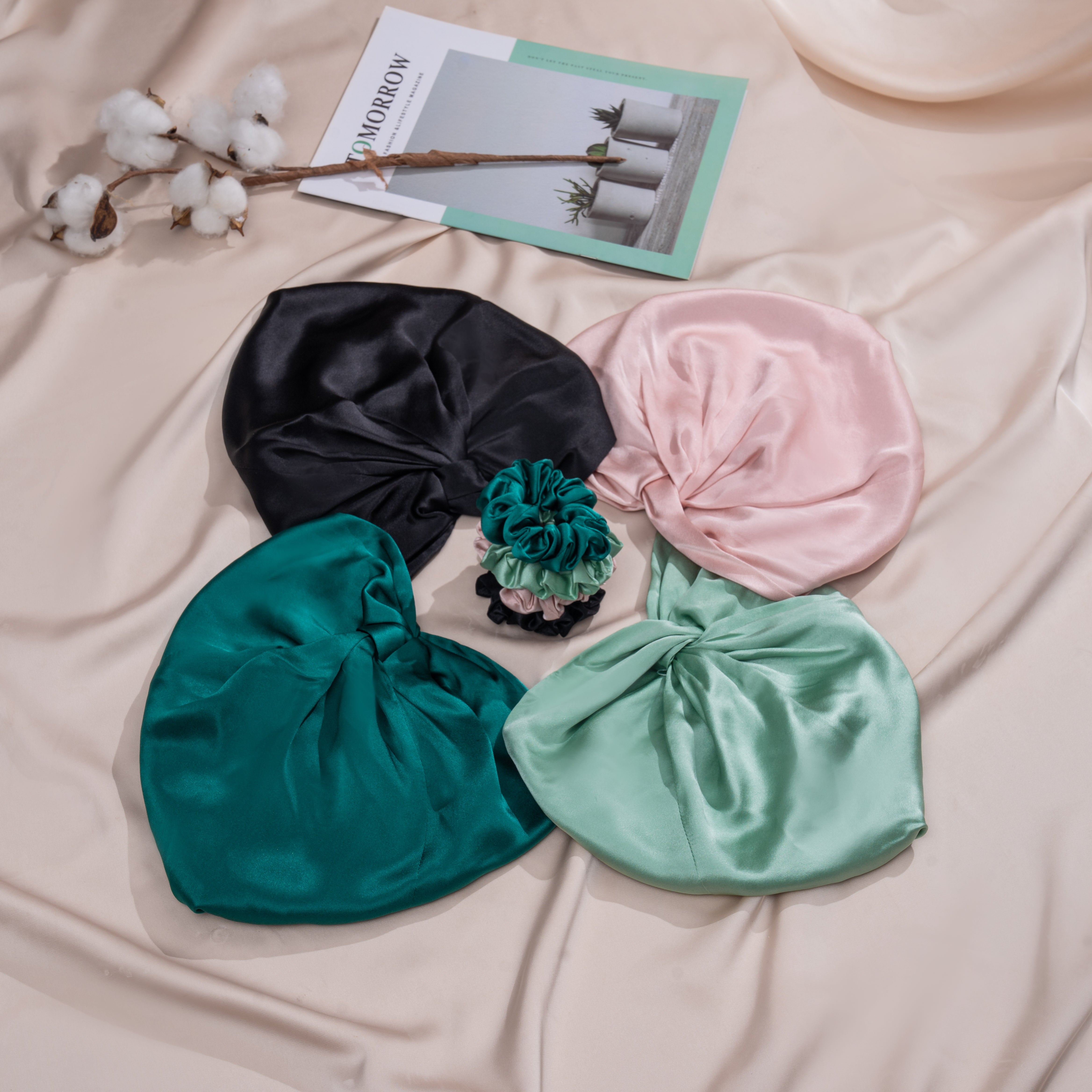 WIGI Premium Mulberry Silk Sleeping Bonnet - Bow Style & Mint Green