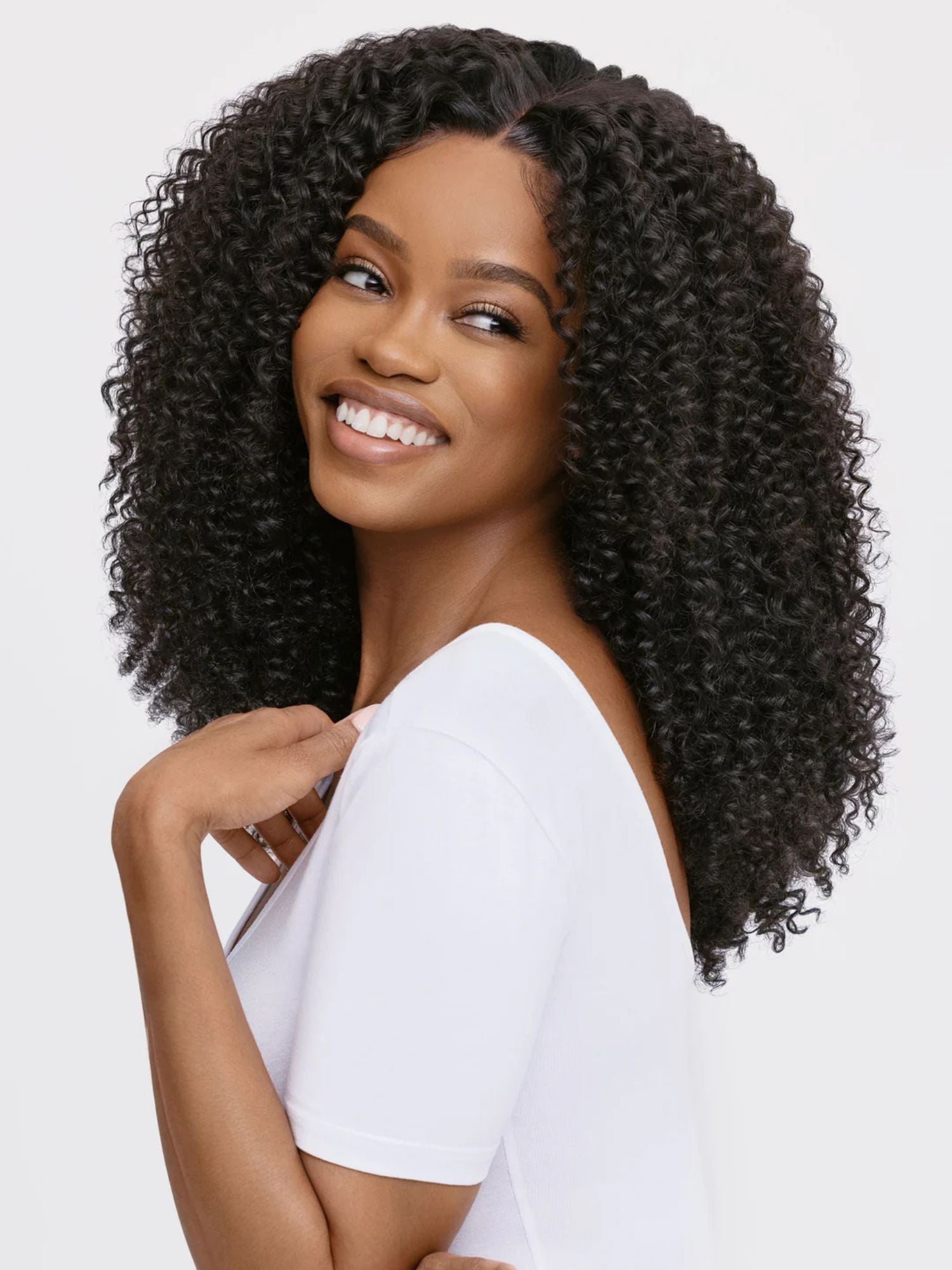 Kinky Curly U Part Wig Model Apply #color_natural-black-1b