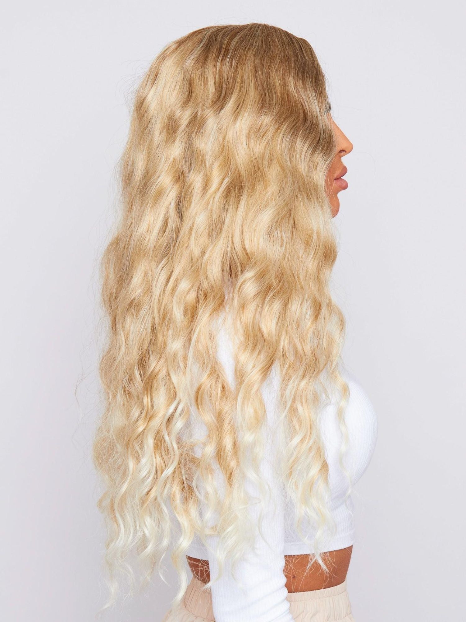 Loose Curly U Part Wig Model #color_bleach-blonde-613