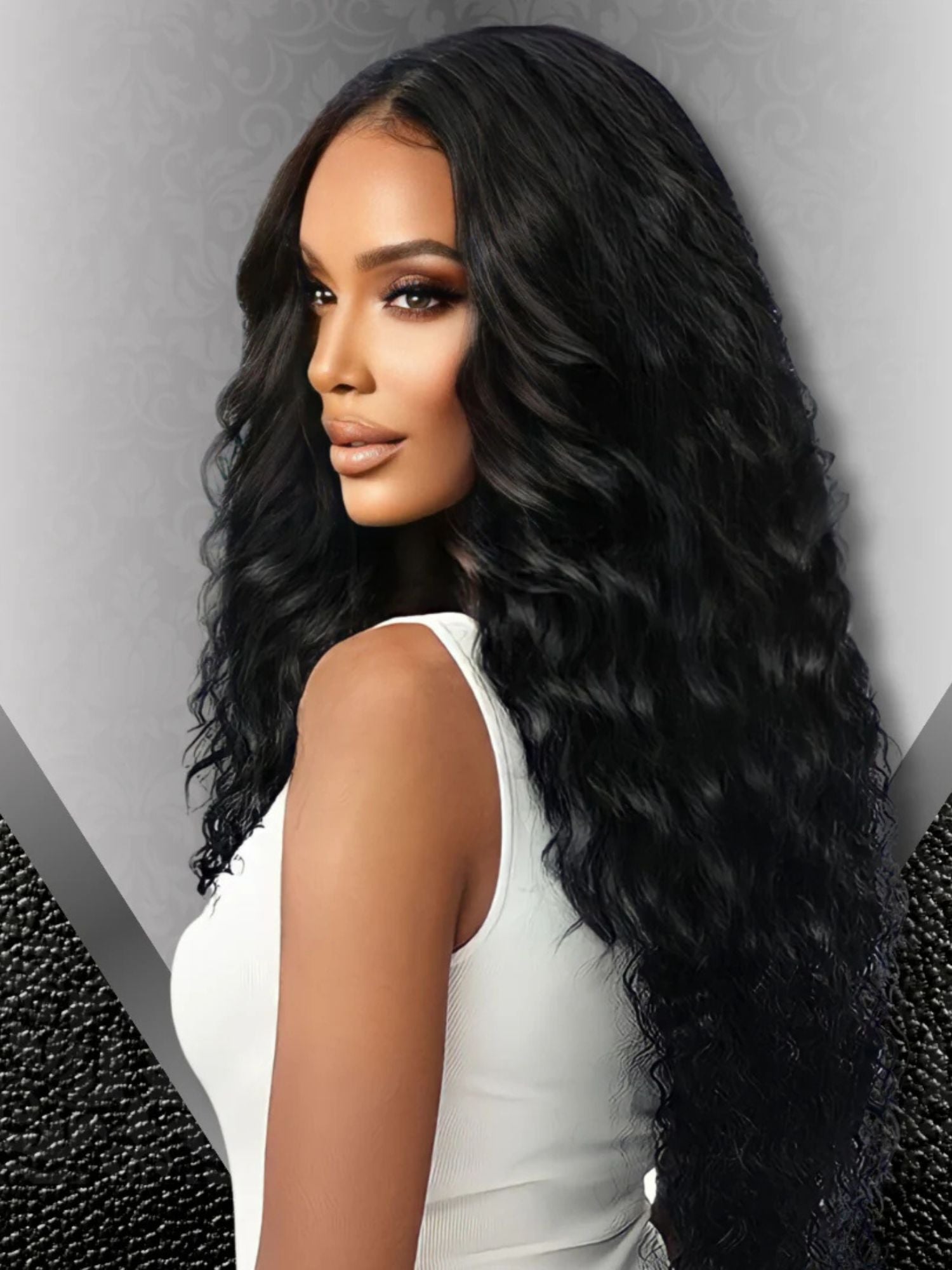 Loose Curly U Part Wig Model Apply #color_jet-black