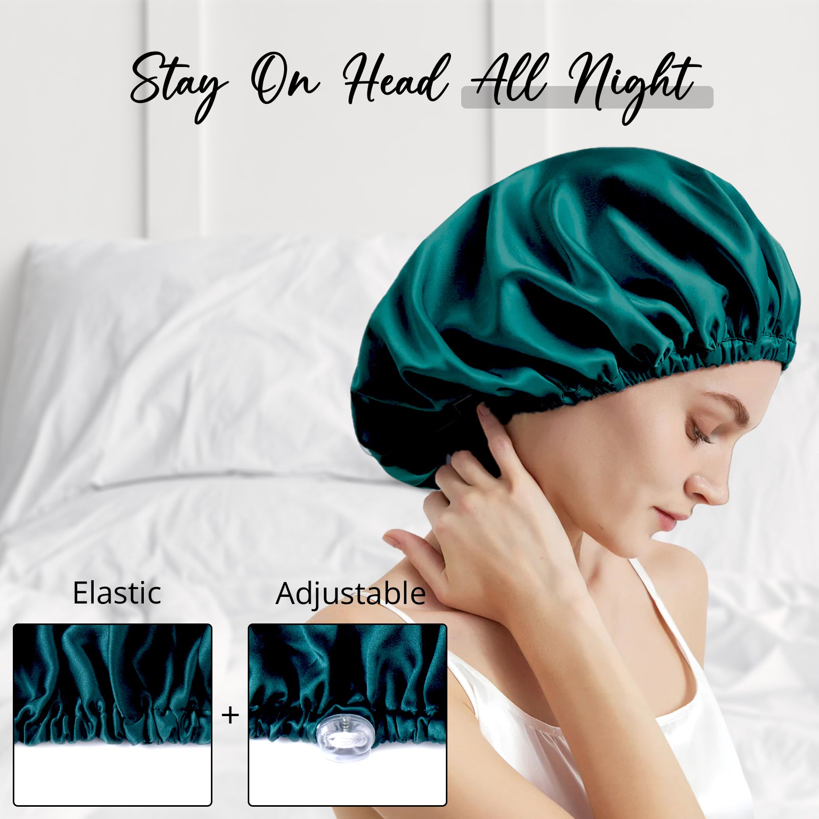 WIGI Premium Mulberry Silk Sleeping Bonnet - Round Style & Dark Green